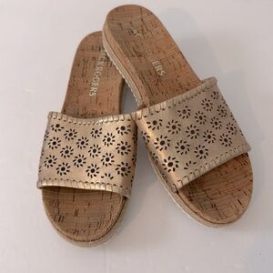 Jack Rogers Sz 8 Rose-gold Metallic Slide Sun-Floral Laser Cut Cork Sandals